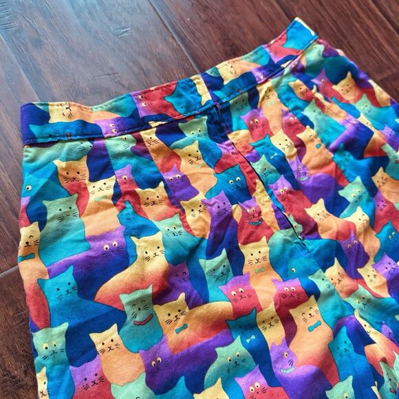 Handmade Rainbow Cat Print Womens Jorts Colorful Festival Pride Waist 29” Size 6 - Picture 5 of 16